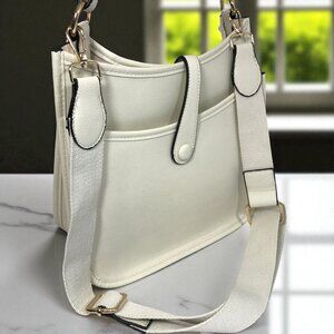 Falls Creek Crossbody Bag Ivory Cream Faux Pebbled Leather Removeable Strap